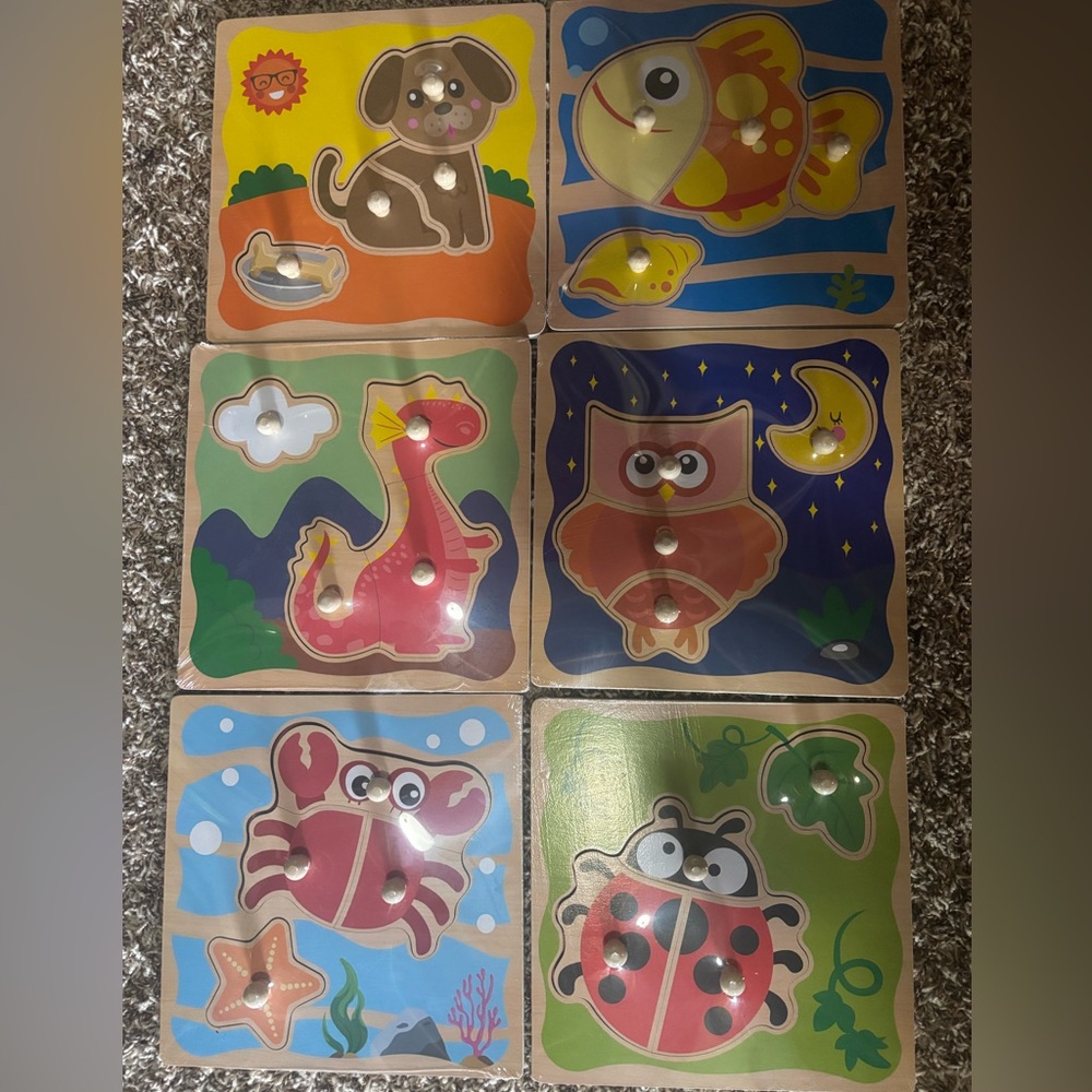 6-Piece Wooden Animal Peg Puzzle Set for Kids